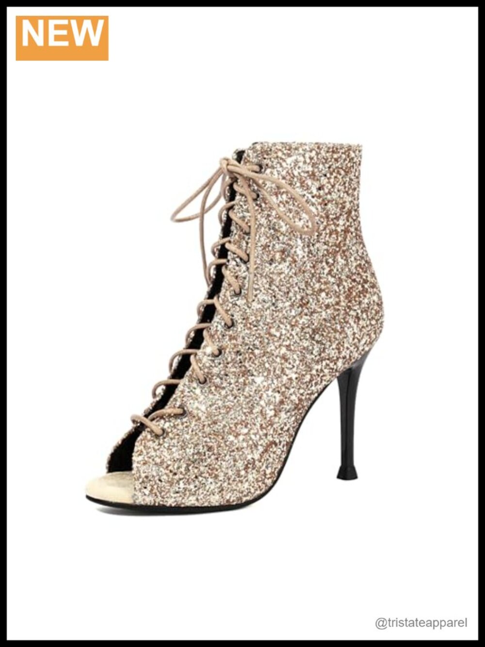 Sparkle Glitter Peep Toe Lace Up Ballroom Dance Heels Booties Women